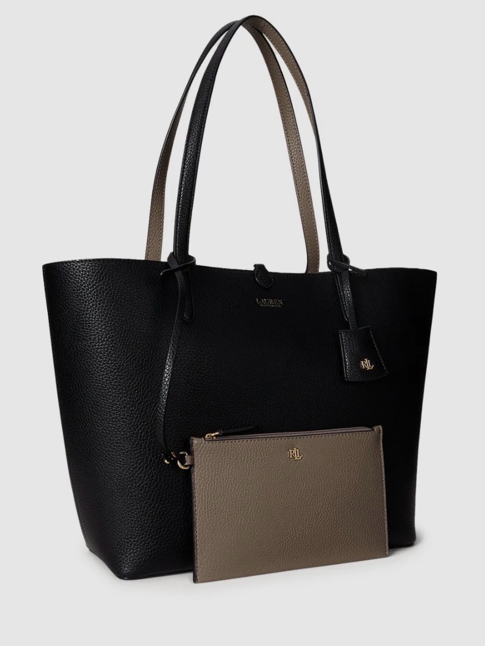 Lauren Ralph Lauren Black Pebbled Leather Tote with Wristlet - Picture 3 of 11